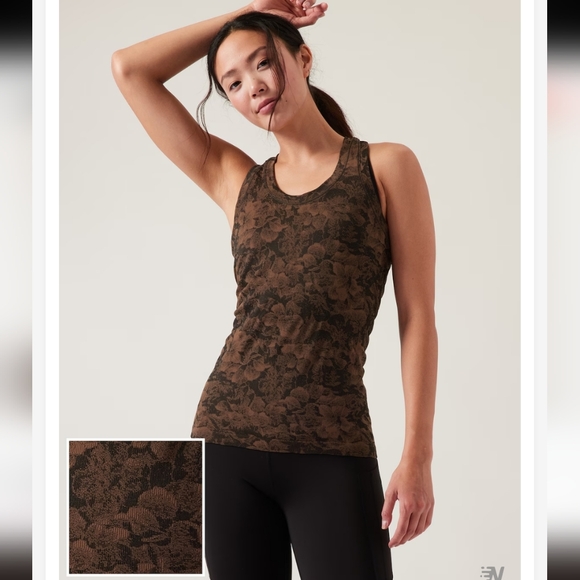 Athleta Tops - Athleta Momentum Brown Floral Seamless Racerback Tank size S
